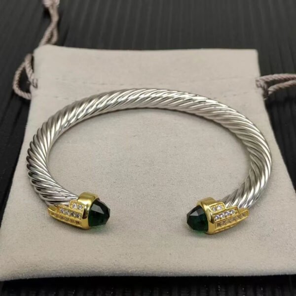 7mm Cable Bracelet with Peridot & Diamond Accents ??Gold Cap