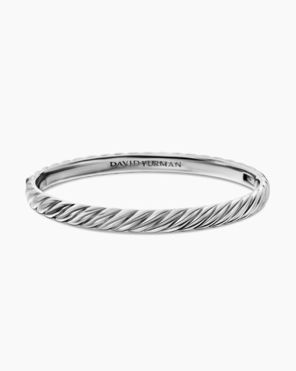 Sculpted Cable Bangle Bracelet 18K White Gold, 6.2mm