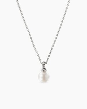 Petite Solari Pendant Necklace 18K White Gold with Pearl and Diamonds, 11.5mm