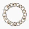 Oval Link Chain Bracelet Sterling Silver with 18K Yellow Gold, 12mm - 19cm