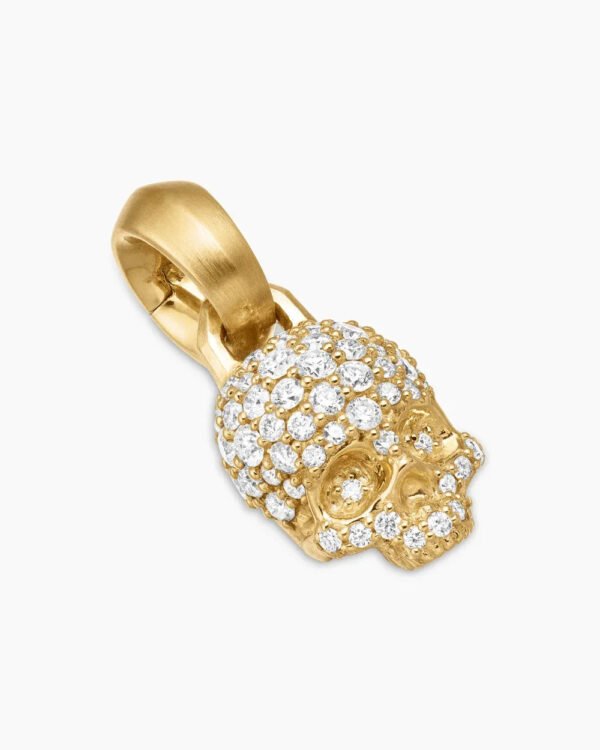 Skull Amulet Full Pav&eacute; Diamonds and 18K Yellow Gold, 14mm