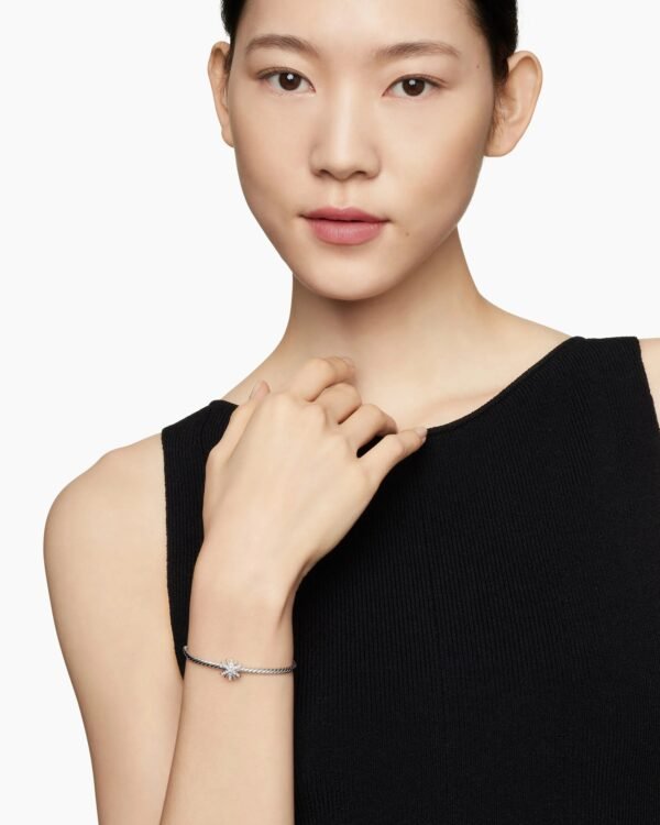 Starburst Center Station Bracelet Sterling Silver with Diamonds, 3mm