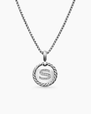 Initial Charm Necklace Sterling Silver with Diamond S