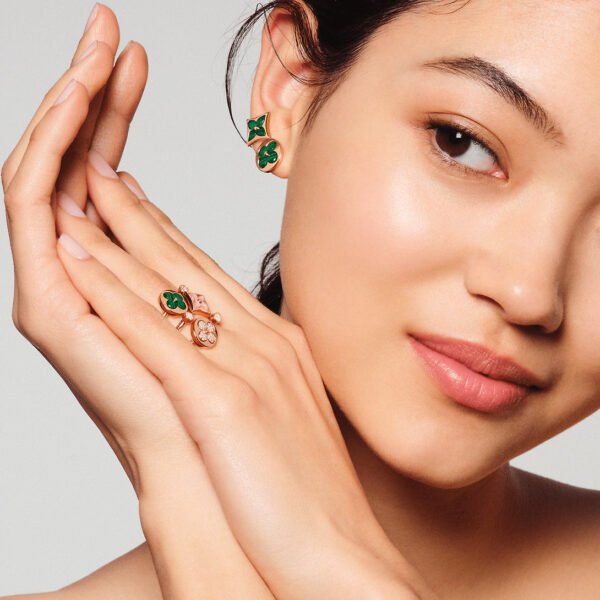 Color Blossom BB Sun Ear Stud, Pink Gold And Malachite - Per Unit