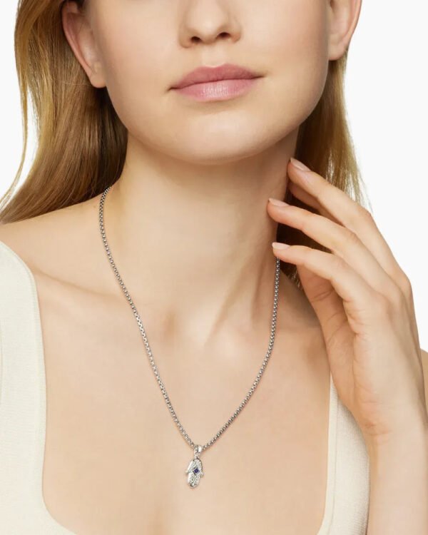 CB5EF4AB-2E7C-66B3-9731-0D2038A98B52.jpg Hamsa Amulet 18K White Gold with Pavé Diamonds and Blue Sapphire, 24.6mm