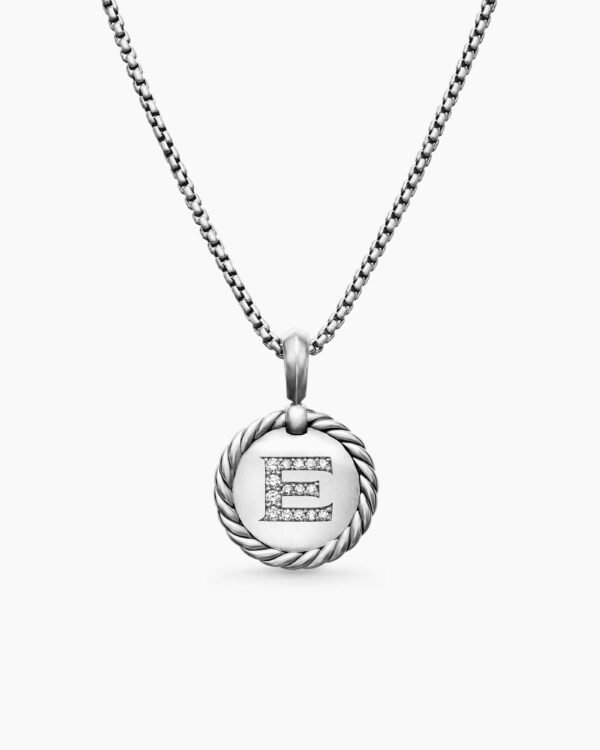 Initial Charm Necklace Sterling Silver with Diamond E