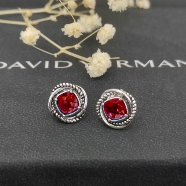 Infinity Stud Earrings Sterling Silver with Garnets, 13mm