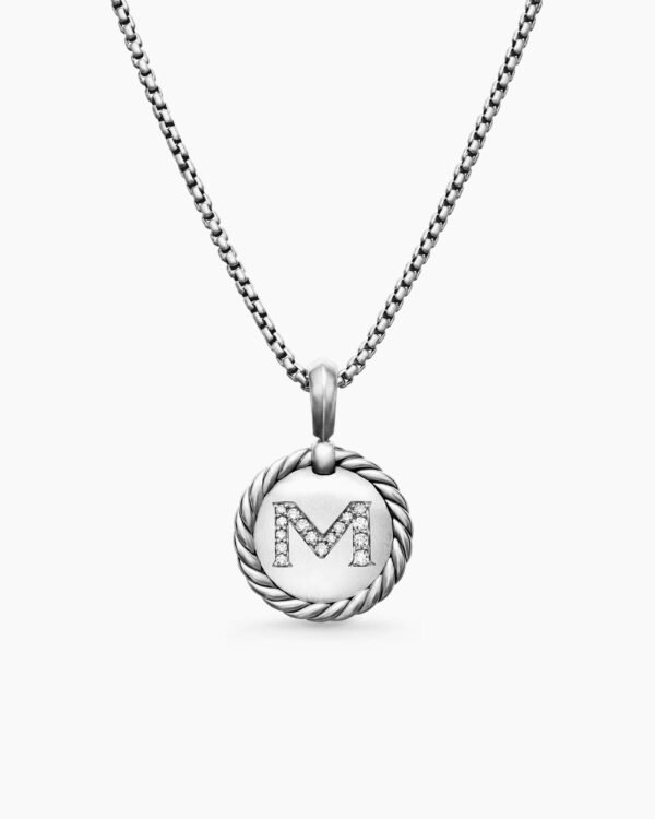 CFA195E8-DF63-C942-FBB1-D58347D5C88E.jpg Initial Charm Necklace Sterling Silver with Diamond M