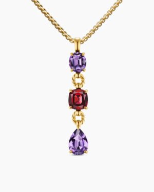 Marbella Y Pendant 18K Yellow Gold with Amethyst and Rhodolite Garnet, 57.8mm