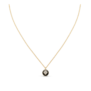 D0F83CA1-5702-498E-0337-81CC18BE67F3.png B Blossom Pendant, Yellow Gold, White Gold, Onyx And Diamonds