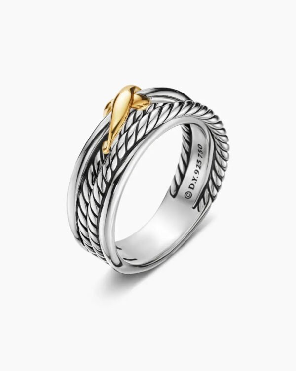 X Crossover Band Ring Sterling Silver with 18K Yellow Gold - 6