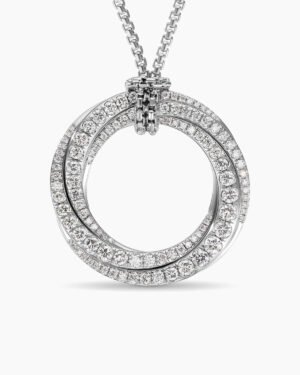 Pave Crossover Pendant Necklace 18K White Gold with Diamonds, 30mm