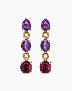 Marbella Drop Earrings 18K Yellow Gold with Amethyst and Rhodolite Garnet, 51mm