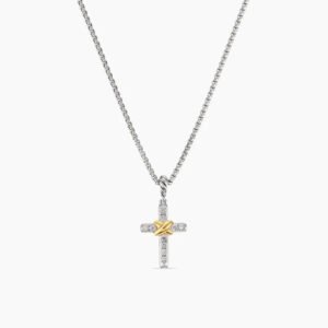 D9B7D895-2A85-C28B-315B-7AE1F6843479.jpg Petite X Cross Necklace Sterling Silver with 14K Yellow Gold