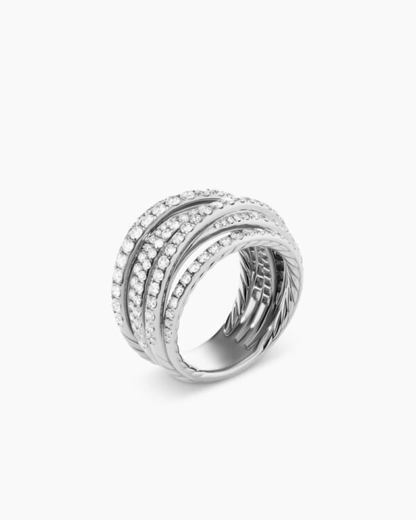 Pave Crossover Ring 18K White Gold with Diamonds, 16mm