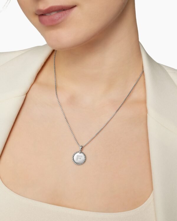 Initial Charm Necklace Sterling Silver with Diamond F