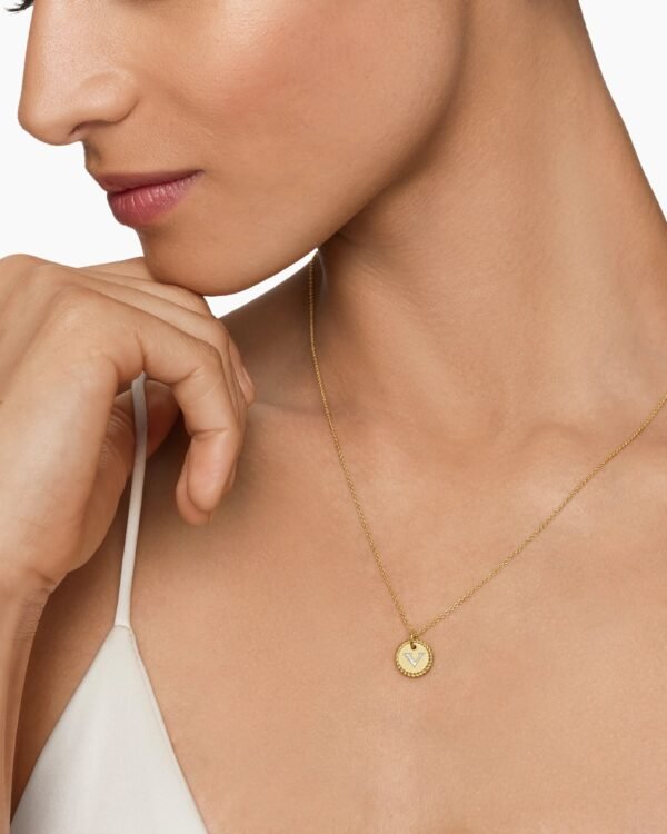 Initial Charm Necklace 18K Yellow Gold with Diamond V