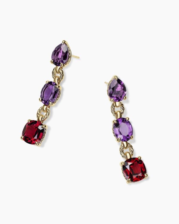 Marbella Drop Earrings 18K Yellow Gold with Amethyst and Rhodolite Garnet, 51mm