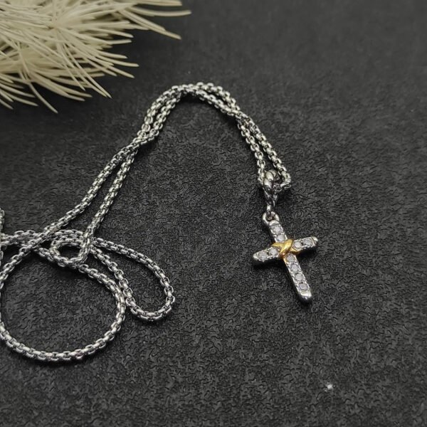 Petite X Cross Necklace Sterling Silver with 14K Yellow Gold
