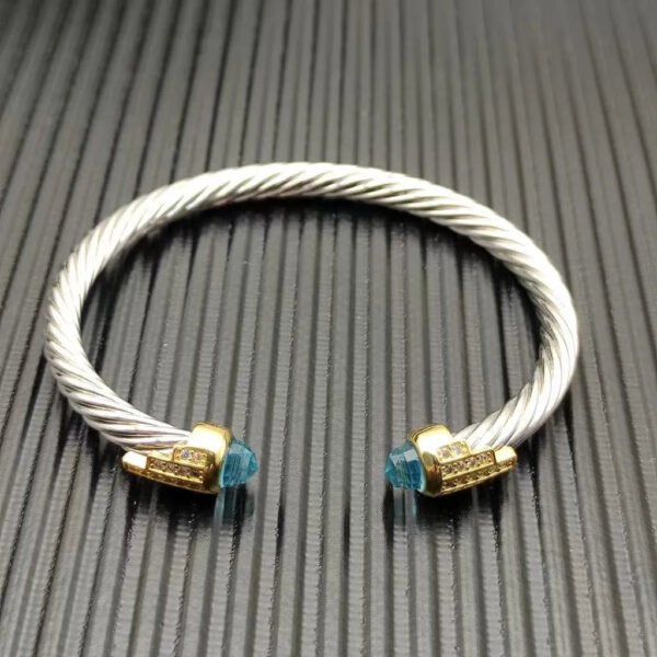5mm Cable Bracelet with Aquamarine & Diamond Accents