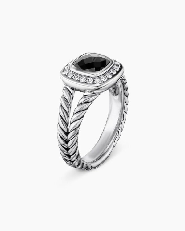 Petite Albion&reg; Ring Sterling Silver with Black Onyx and Diamonds, 7mm