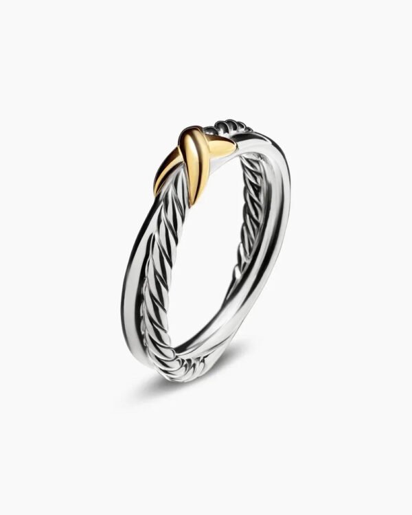 E7A5DAD5-802B-CBB0-739D-243639F714B4.jpg Petite X Ring Sterling Silver with 18K Yellow Gold - 6