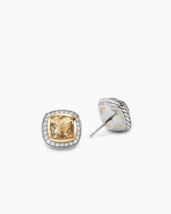 Albion Stud Earrings Sterling Silver with 18K Yellow Gold, Champagne Citrine and Diamonds, 7mm
