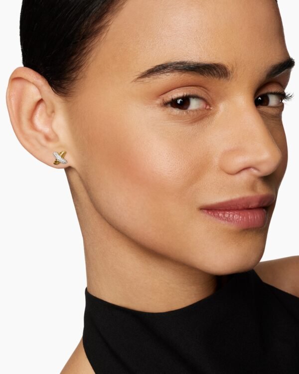 Petite X Stud Earrings 18K Yellow Gold with Diamonds, 8.4mm