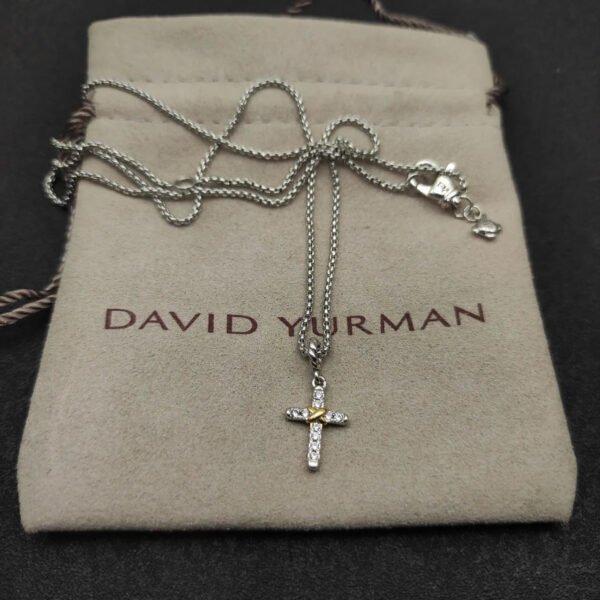 Petite X Cross Necklace Sterling Silver with 14K Yellow Gold