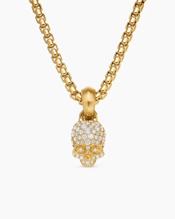 Skull Amulet Full Pav&eacute; Diamonds and 18K Yellow Gold, 14mm