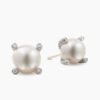 Pearl Stud Earrings Sterling Silver with Pearls and Diamonds, 14mm