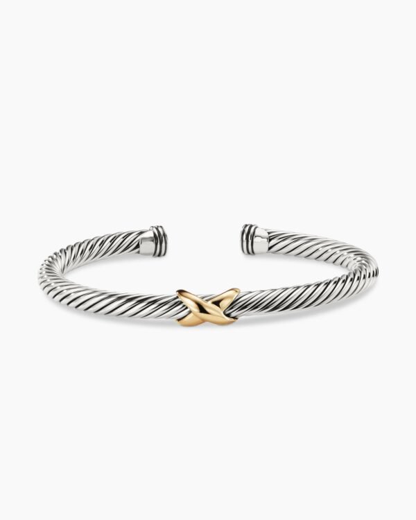 X Classic Cable Station Bracelet Sterling Silver with 14K Yellow Gold, 5mm