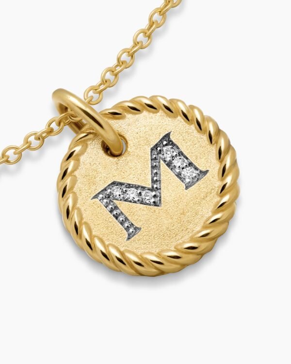 Initial Charm Necklace 18K Yellow Gold with Diamond M
