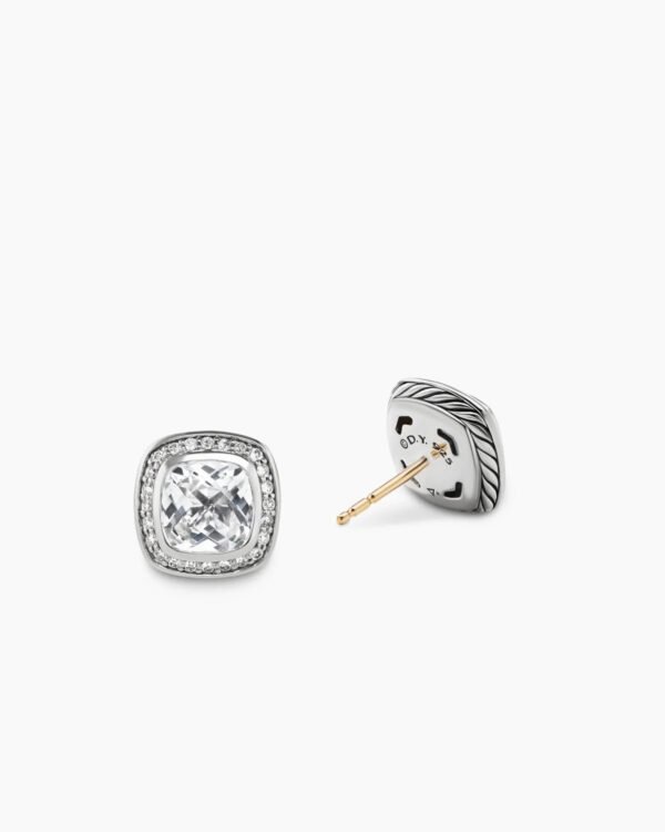 Albion Stud Earrings Sterling Silver with White Topaz and Diamonds, 7mm