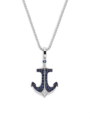 EE0150E6-6A24-422F-7AC5-7F3A3D060E61.jpg 14K White Gold, Sapphire & Diamond Anchor Pendant Necklace