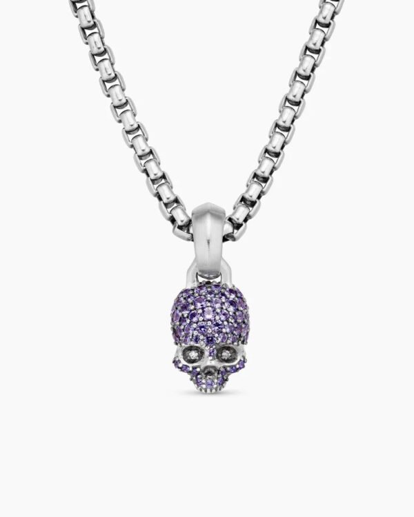 EE79098F-A1D4-BA6D-5FE3-7A7D27808206.jpg Skull Amulet Full Pavé Purple Sapphires and 18K White Gold, 14mm