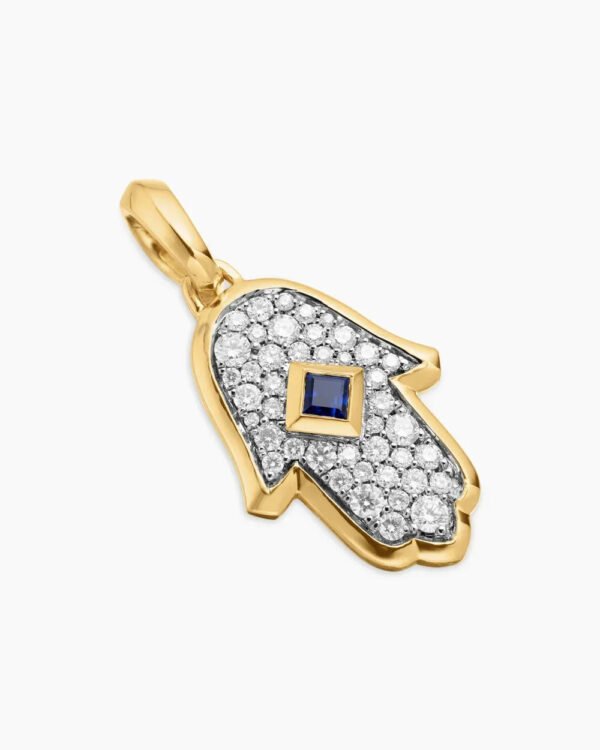 F0A9DA5A-138C-CAD1-AA3A-5AB0942F9633.jpg Hamsa Amulet 18K Yellow Gold with Pavé Diamonds and Blue Sapphire, 24.6mm