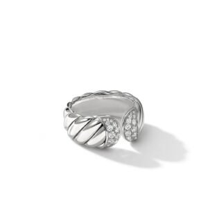 Sculpted Cable Ring Sterling Silver with Diamonds