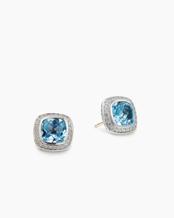 Albion Stud Earrings Sterling Silver with Blue Topaz and Diamonds, 7mm