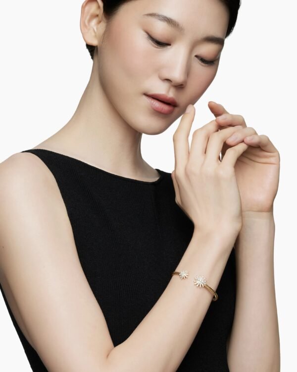 Starburst Cable Bracelet 18K Yellow Gold with Diamonds, 3.5mm, 4mm