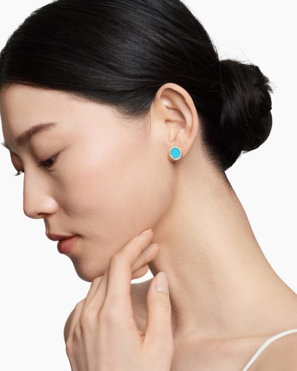 FC570777-E3FE-1640-2D16-9E125177FF0F.jpg Petite DY Elements® Stud Earrings 18K Yellow Gold with Turquoise and Diamonds, 11mm