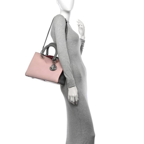 Smooth Calfskin Medium Tri-Color Diorissimo Tote Pink Grey Burgundy