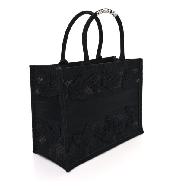 075acb184f20896e56872adf43ff0d18.jpg Embroidered 3D Macrame D-Lace Butterfly Medium Book Tote Black