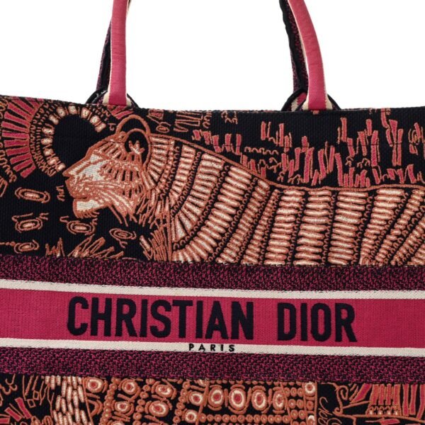 Canvas Embroidered Large Dior Animals Tiger Book Tote Deep Blue Fuchsia