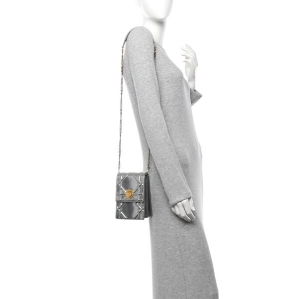 Metallic Calfskin Studded Vertical Diorama Silver