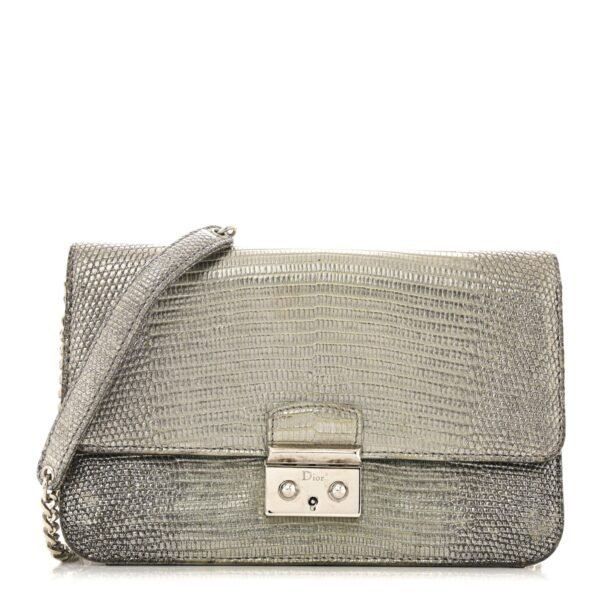 Metallic Lizard Miss Dior Promenade Pouch Gunmetal
