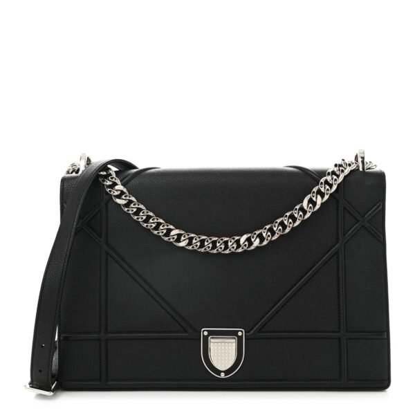 0e0006649ec4d7bdcafeb45b90ad2a35.jpg Grained Calfskin Large Diorama Flap Bag Black