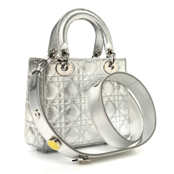 Metallic Grained Calfskin Cannage Small Lucky Badges My Lady Dior Silver
