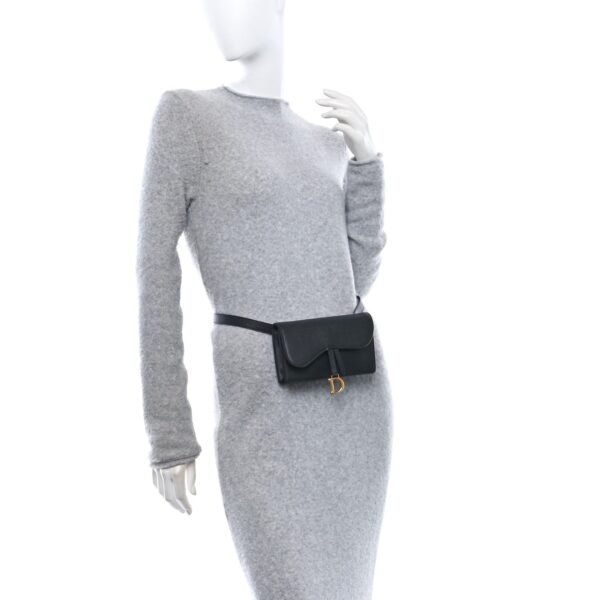 Grained Calfskin Saddle Belt Bag Black