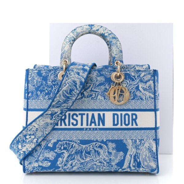 Toile de Jouy Embroidered Large Lady D-Lite Fluorescent Blue